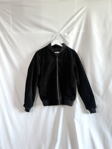 Vintage black leather bomber - black,
