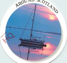 Picture Postcard>>Around Scotland, Small Yacht, Round Shaped Postcard