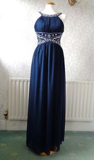 Boohoo Navy Blue Beaded Long/Maxi Prom/Party/Evening Dress Size 8