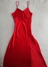 ZARA UK RED SILK MIDI COCKTAIL DRESS   [MEDIUM)