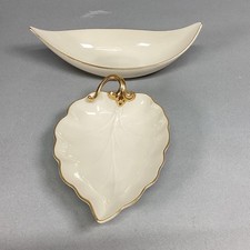 Lot Of 2 - Lenox Candy Nut Serving Dishes - Leaf Shaped/Banana Boat -Made In USA