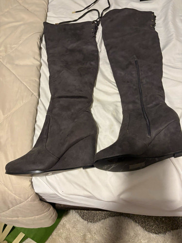 Grey faux suede knee - grey, knee-high