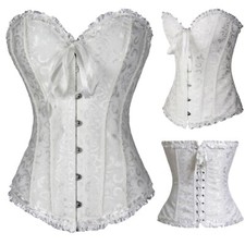 Sexy Womens Overbust Boned Corset Burlesque Basque Top Lace-Up Costume Size 6-24