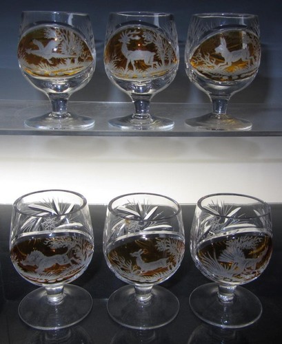 Set six bohemian - amber, cut