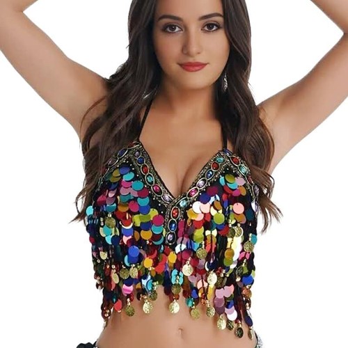 Sequin halter bra top boho - halter,