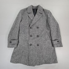 Vintage St Michael M&S Mens Tweed Coat Grey 40 Wool Double Breasted Herringbone