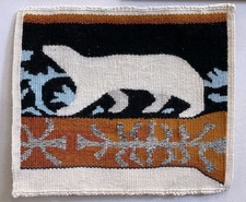 Vintage Naive Folk Art Tapestry / Polar Bear Scandinavian Wool Hand Woven 9”x 7”