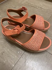 Fitflop UK 5 Eloise Cork Wrap Woven Back Strap Wedge Sandals Sunshine Coral 