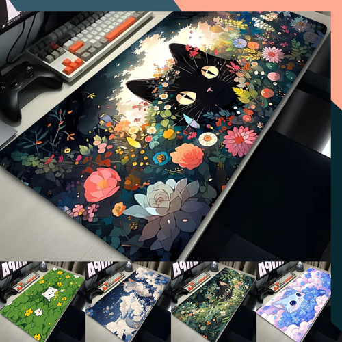 Black cat floral gaming mouse - gaming,