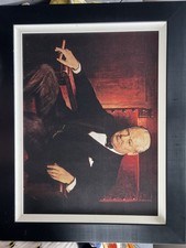 Oil Portrait Of Winston Churchill Sat In An Armchair Smoking His Trademark Cigar