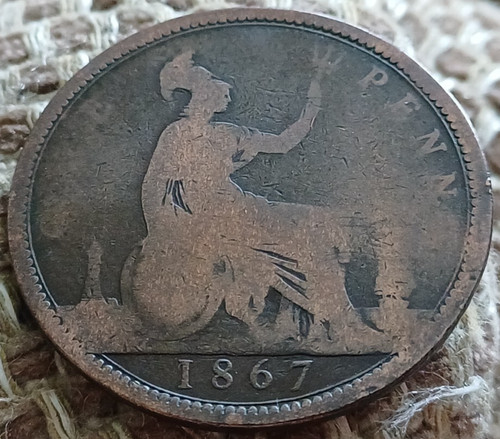 1867 victorian one - penny, coin