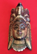 Small Asian Wooden Carved Mask Hand Painted Sri Lanka Cobra Snake 8 1/4" x 4"