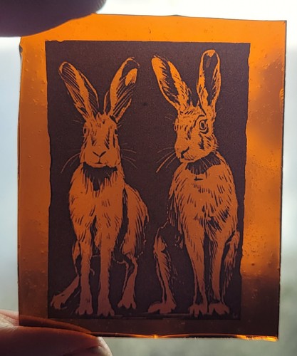 Stained glass hares - glass,