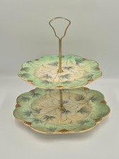 2 Tier Cake Stand Royal Winton Grimwades Green Palm Leaf Pattern Art Deco 1930s