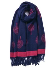 Boutique Tree Printing Reversible Cashmere Blend Woman Tassel Winter Scarf