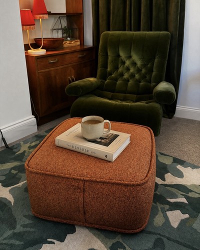 Burnt orange textured pouf - orange,