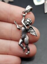 Sterling 925 Silver Cherub Celestial Winged Angel Pendant. Unpolished.  