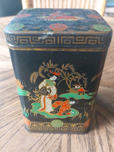 Vintage chinoiserie tea tin - vintage,