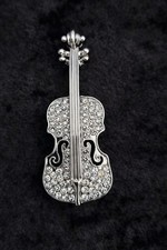 Violin Brooch Silver Tone