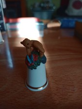 STERLING CLASSIC HAND PAINTED CHINA THIMBLE..TEDDY BEAR