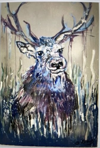 Winter stag painting - winter,