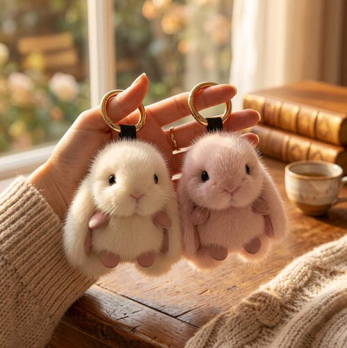 Luxury faux fur rabbit keyring - rabbit,