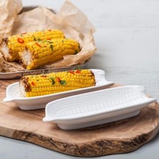 GSL 6 x White Porcelain Sweet Corn on The Cob Serving Dishes 