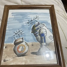 Framed Artwork Star Wars BB-8 - R2 D2 Droid Wall Hanging Picture Playful Art