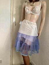 Pretty  Vintage 1950s White Nylon China Blue Mesh Rockabilly Half Slip Petticoat