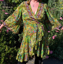 Wrap dress green S M L XL 12 14 16 18 20 22 boho hippy party mid length short