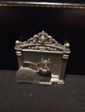 Vintage JJ Jonette Jewellery Cat Mirror Pewter Brooch, 55x40mm  in Gift Box