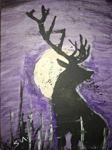 Expressionist wildlife moonlit - expressionist,