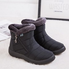 Womens Waterproof Fur Lined Snow Ankle Boots Winter Ladies Flat Warm Shoes Size