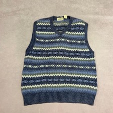Vintage Knitted Sweater Vest Abstract Patterned Grandad V-Neck Knit Men's M