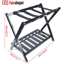 Folding Luggage Rack Travel Suitcase Shoe Storage Holder Bamboo Stand w/ Shelf