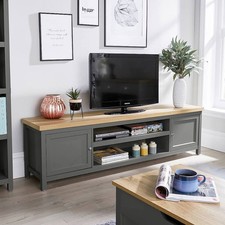 Large TV Stand Dark Grey 180cm Wide Flatscreen TV Cabinet 36mm Chunky Oak Top