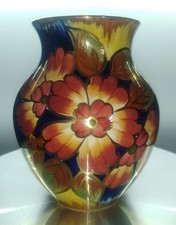 Vintage Old Court Ware Hand-painted Vase, Floral Decoration With Gilt Trim Rim