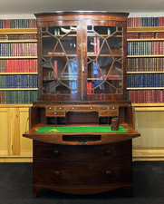 c. 1780 Superb George III Figured Mahogany Bow Front Bookcase Secretaire Cabinet