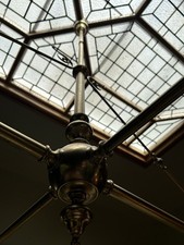 Snooker Table Light. Brass 6 light Snooker Table Canopy With Green Glass Shades