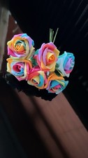 Gorgeous Bouquet of Rainbow Artificial Roses Flowers, Brand New