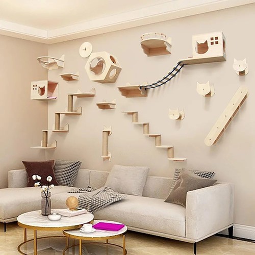 Wall mounted wooden cat - mounted,