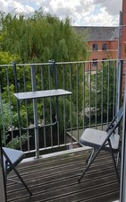 Grey Folding Balcony/Patio Railing Hanging Table, With Two Matching  Chairs.