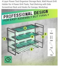 4 Layer Power Tool Organizer Storage Rack,Drill Holder for 4 Power Drill Tools, 