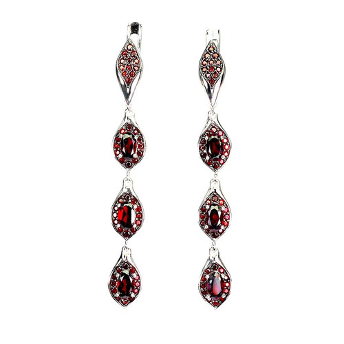 Silver earrings garnet genuine - earrings,