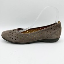 Gabor Hovercraft Ruffle Nubuck Taupe Brown Perforated Comfort Ballet Flat Sz 6