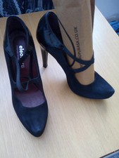 Eleonora Firenze from Italy Black Genue Leather Suede Lady Shoes High Heels 38