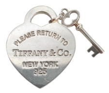 Tiffany & Co Heart Tag Pendant Charm With Key 925 Sterling Silver Signed 6.15g