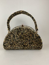 Topshop Small Velvet Animal Print Top Handle Crescent Handbag Black Satin Lining