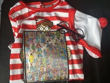 Kids Unisex Where’s Wally Fancy Dress Tshirt Hat And Glasses Age 9-10 Years