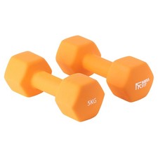 2 X 5KG Orange Hex Dumbbells Weights Gym Exercise Dumbells Ladies/Mens #025
